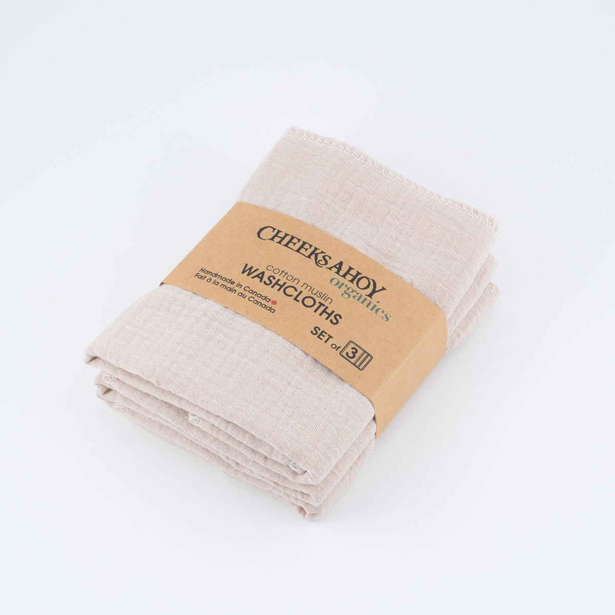 Organic Muslin Washcloths - Biscotti / 3-pk