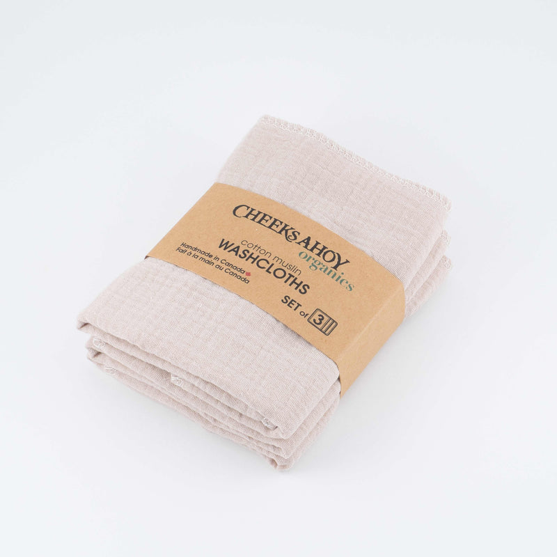 Organic Muslin Washcloths - Biscotti / 3-pk