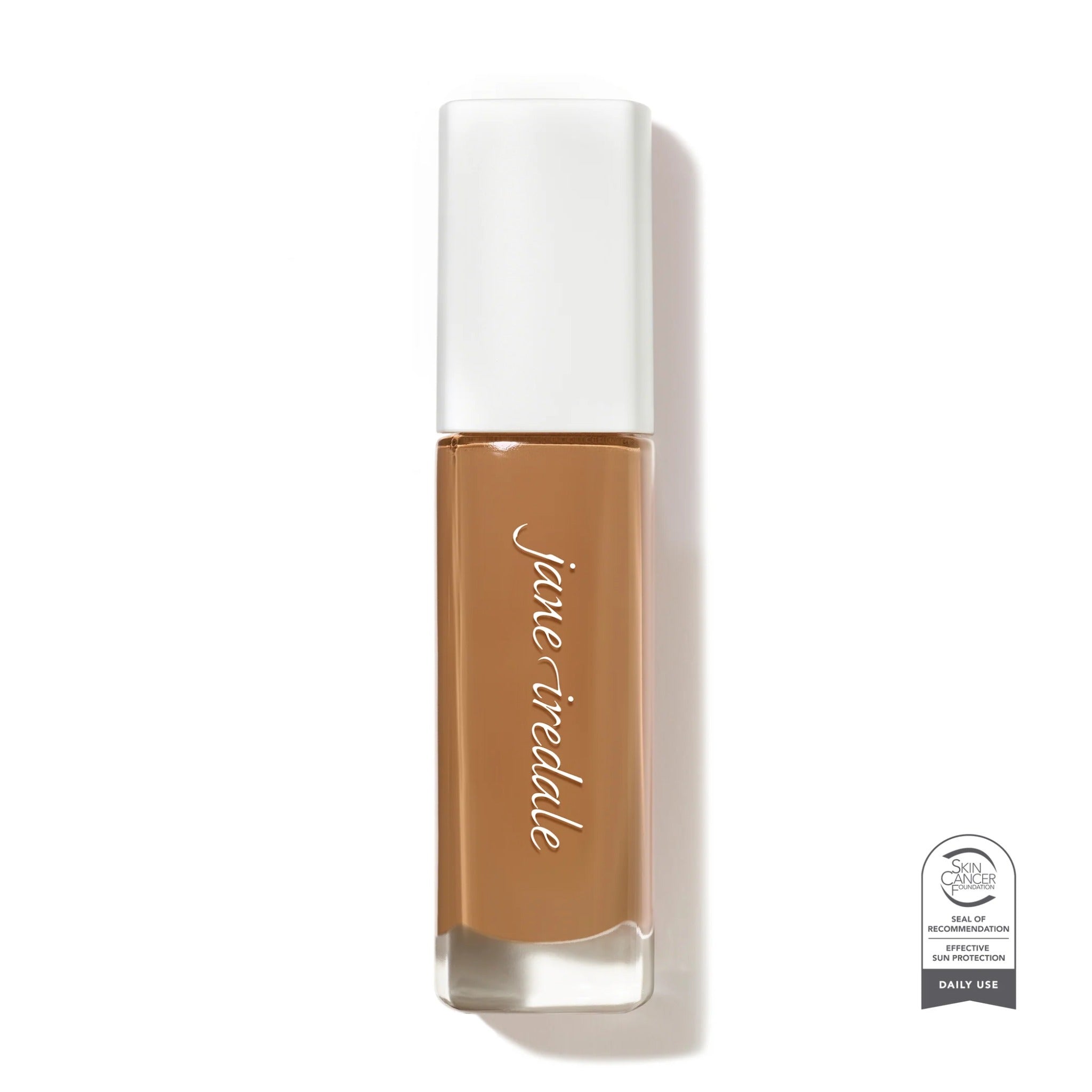 Jane Iredale Skintuition SPF 30 foundation – 58 Medium Dark, warm gold undertones. Bottle photo.