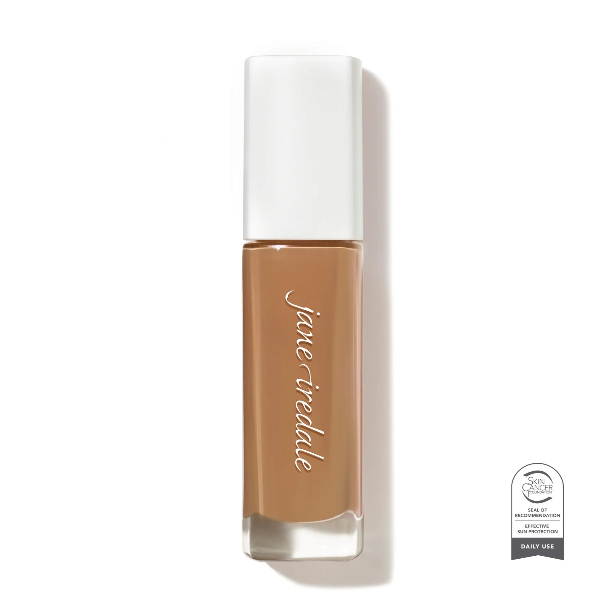 Jane Iredale Skintuition SPF 30 foundation – 50 Medium Dark, warm gold undertones. Bottle photo.