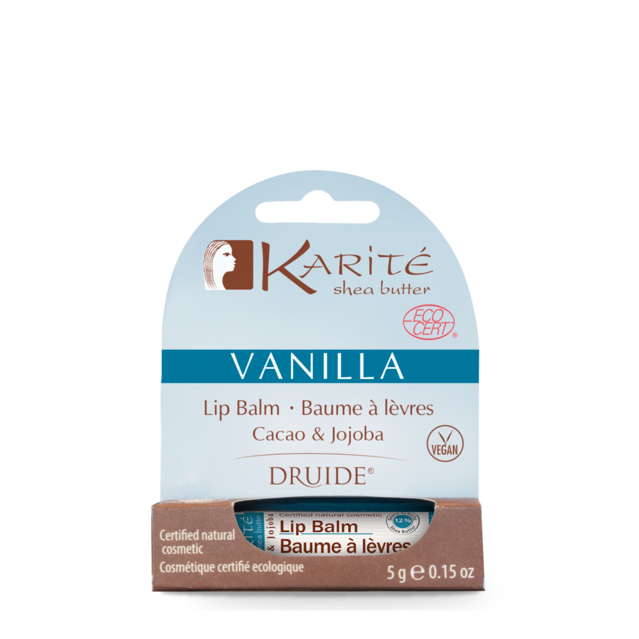 Baume à lèvres vanille avec beurre de karité, cacao et jojoba