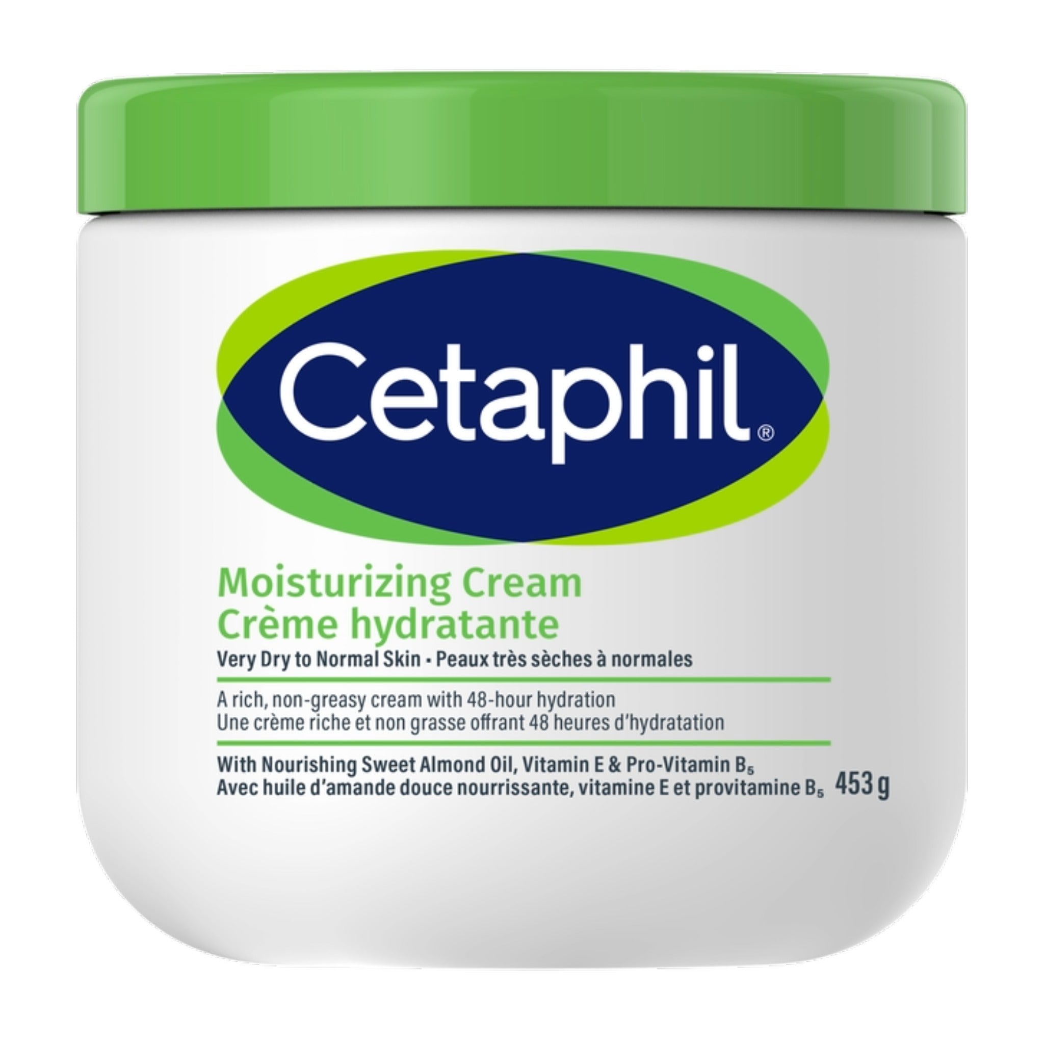 Cetaphil Moisturizing Cream 453g jar for very dry to normal skin, rich non-greasy formula with almond oil and vitamin E – at bskinenvie.