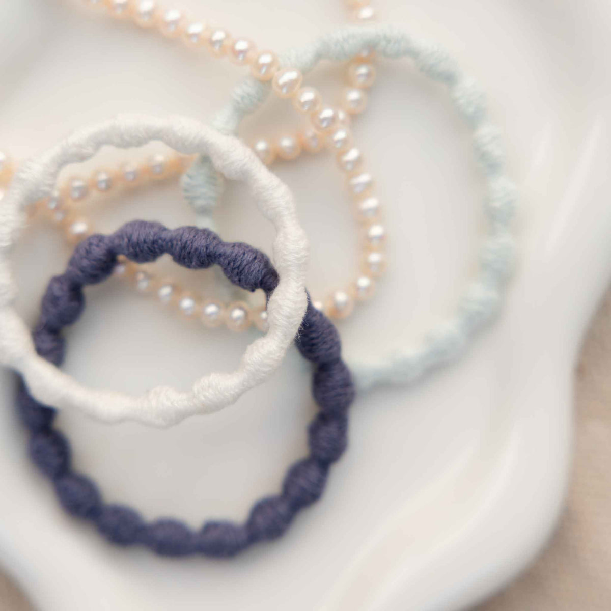 Pearl hair ties doubles as bracelet plant-based hair accessory #color_ocean-pearl
