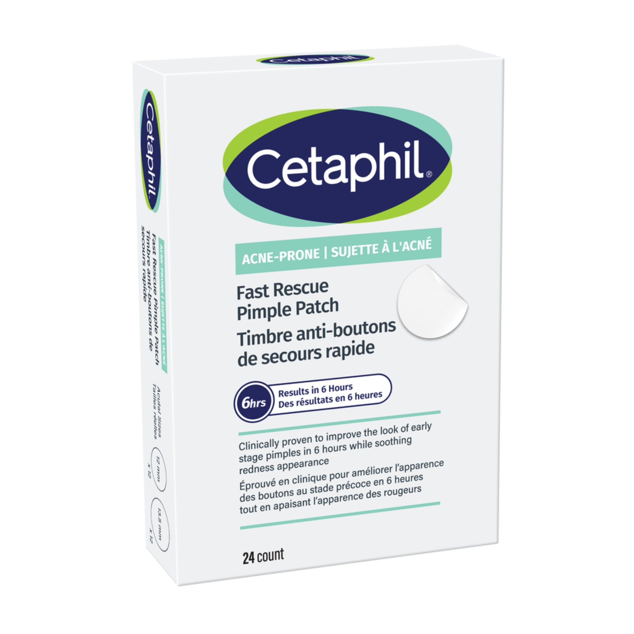 Cetaphil Fast Rescue Pimple Patch front packaging for acne-prone skin with salicylic acid, Cica, and Heartleaf – at bskinenvie.