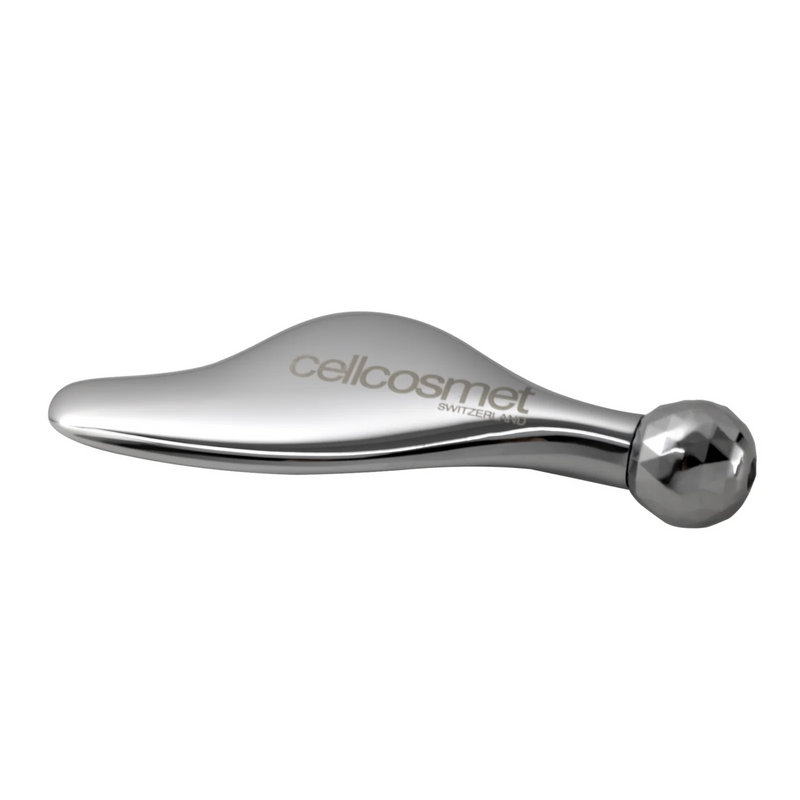 Cellcosmet silver dual-action Gua Sha and eye roller facial massage tool