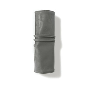 Jane Iredale Brush Roll in soft grey vegan leather, sleek makeup brush organizer available at bskinenvie.