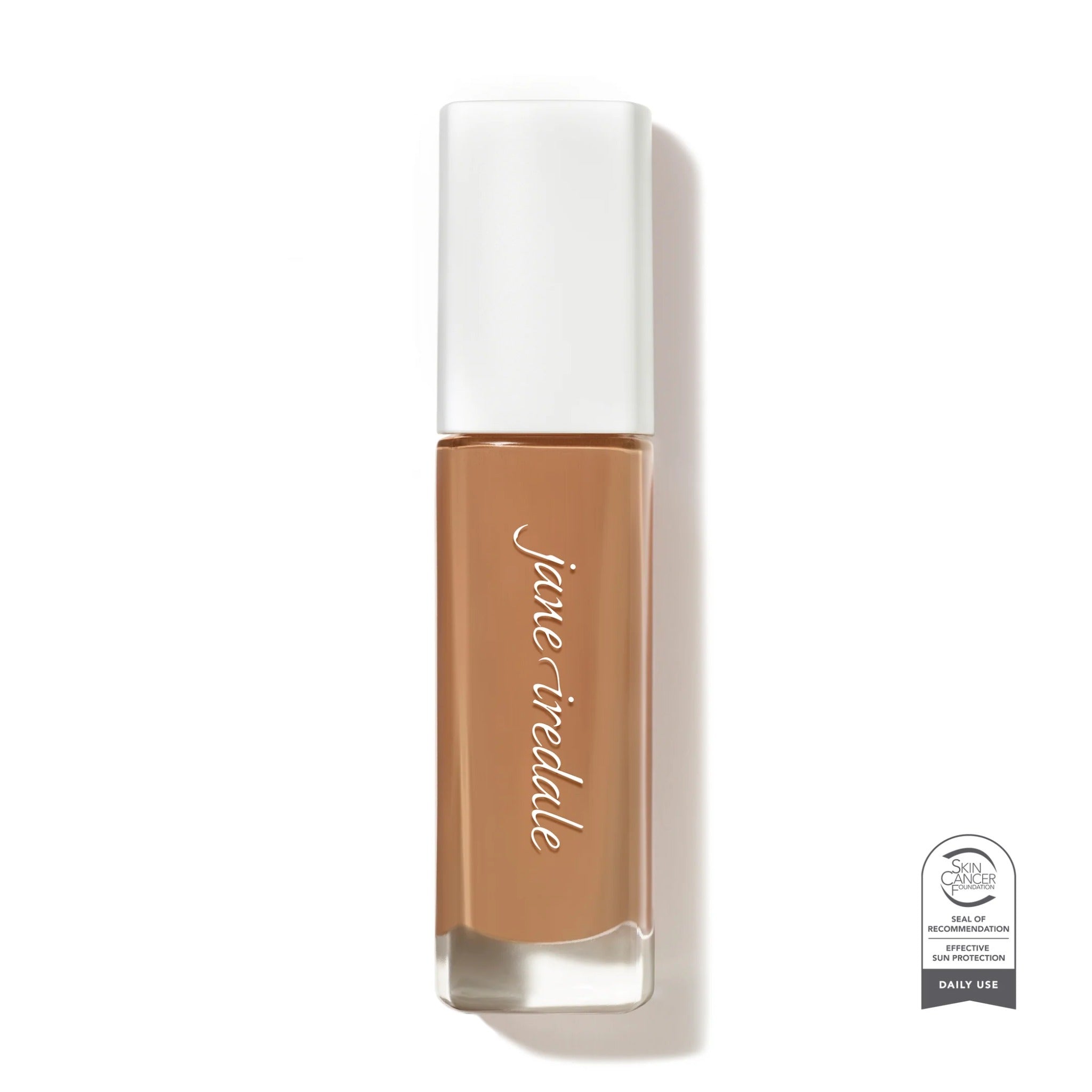 Jane Iredale Skintuition SPF 30 foundation – 46 Medium, warm peach undertones. Bottle photo.